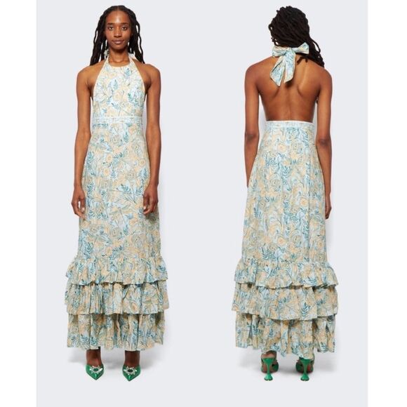 NWT Large AGUA BY AGUA BENDITA Magnolia Floral Maxi Halter Dress - Picture 5 of 12